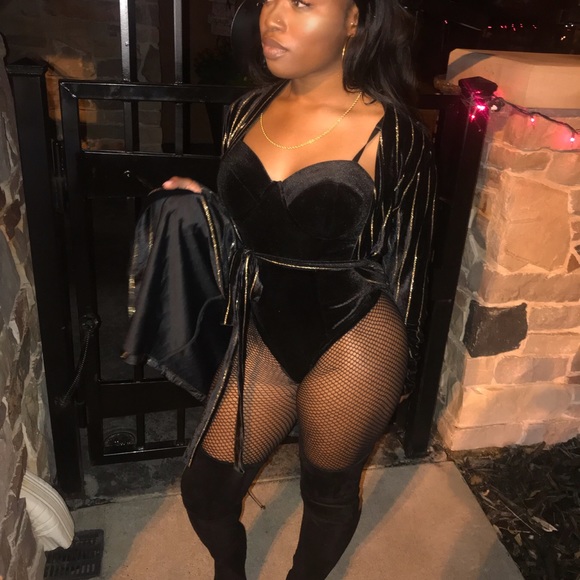 Black velvet leotard, Long cardigan - Picture 2 of 5